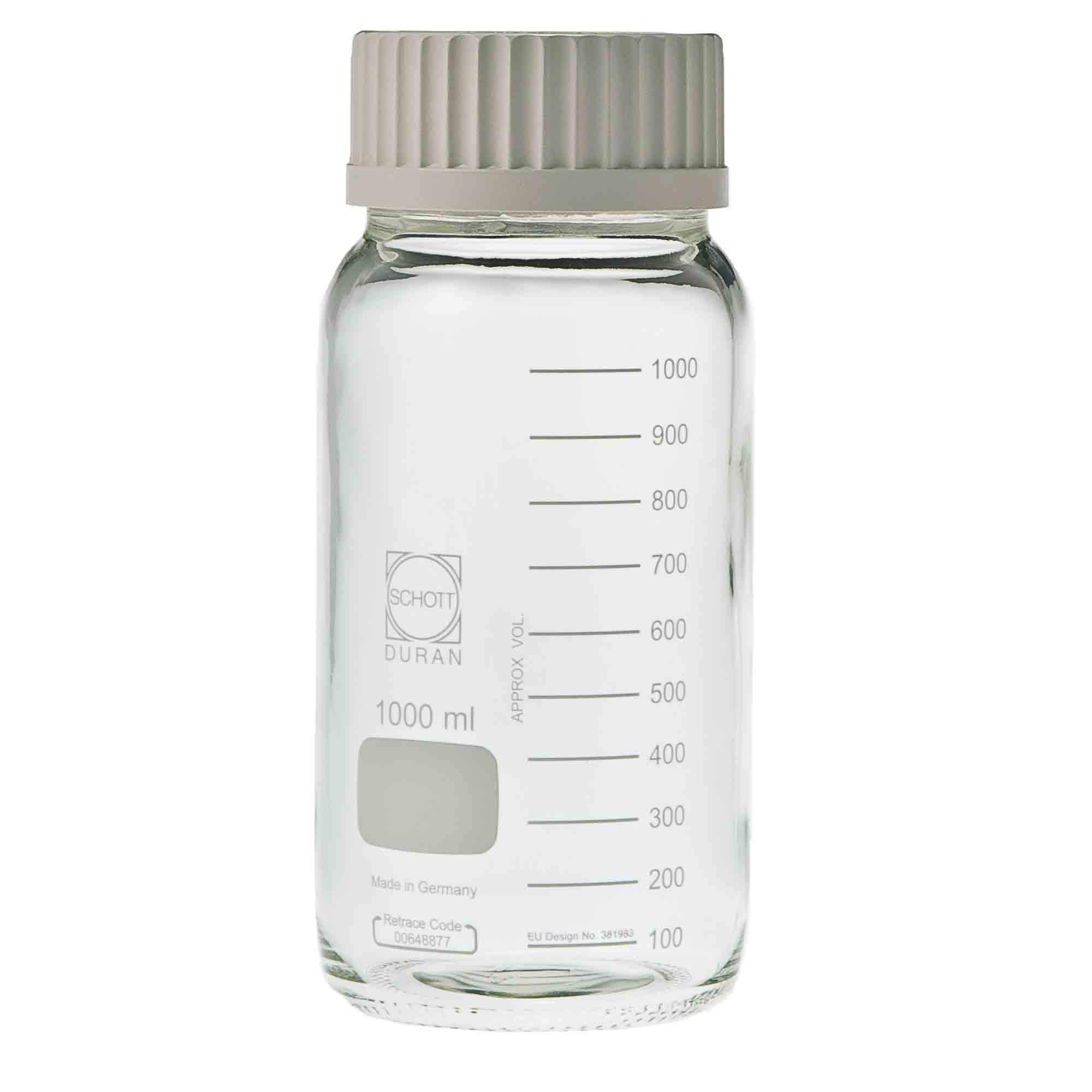 ねじ口瓶丸型白(デュラン(R)) 黒キャップ付 2000mL 2-075-05 - 2
