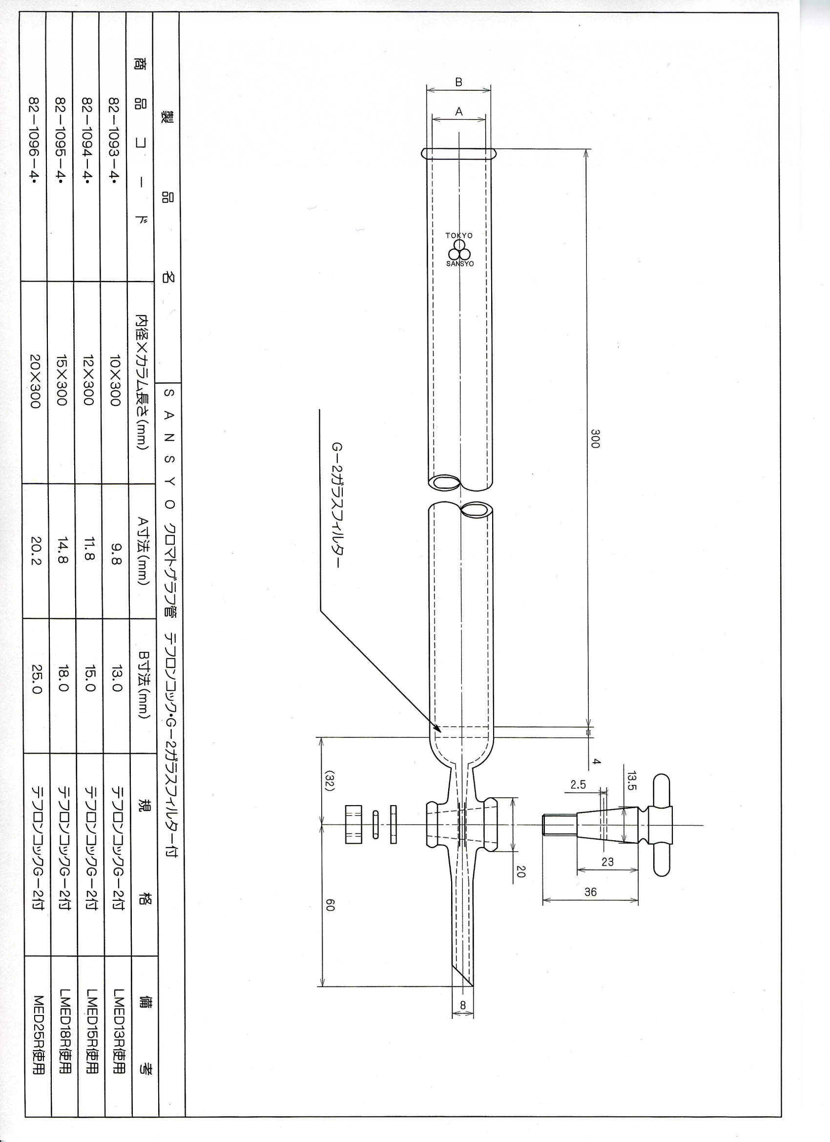 クロマトグラフ管 １５×３００ ＰＴＦＥコックＧ－２付 | 株式会社 三商