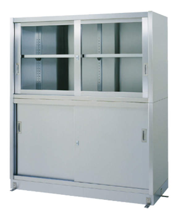 最高品質の シンコー 二段式 1800×450×1800 ステンレス戸棚 C-18045 研究・実験用品